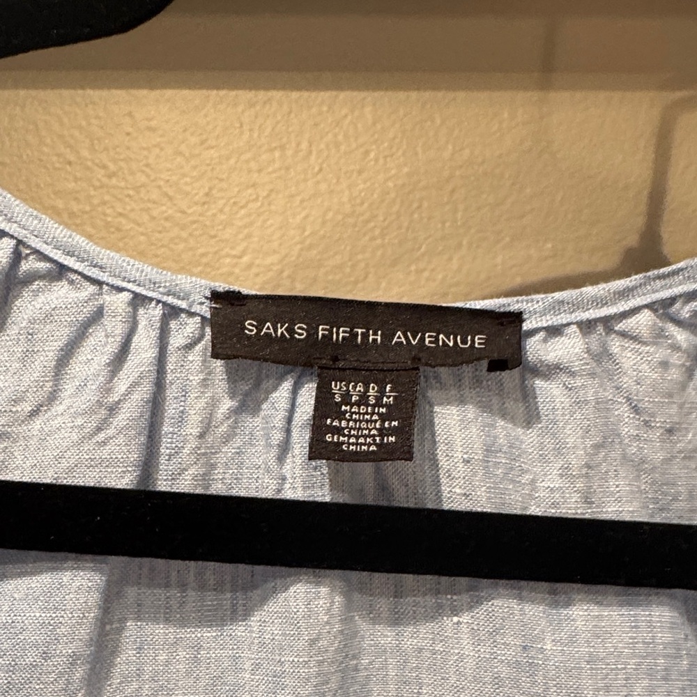 Saks Fifth Avenue Light Blue Casual Top with Black Trim - Picture 2 of 4